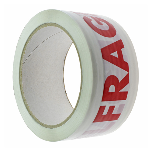 [28780] Low-Noise White Warning Tape with "FRAGILE" Print – PPL, 66m x 48mm